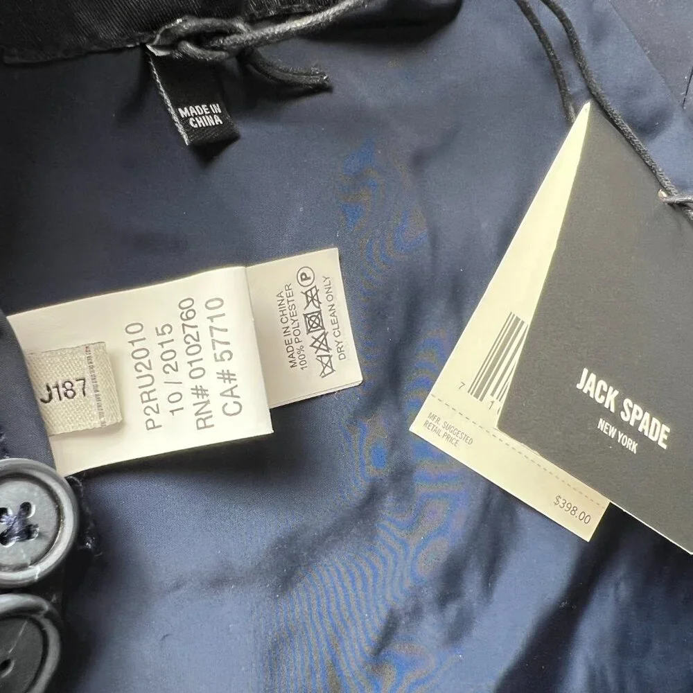 NWT JACK SPADE New York Navy Blue Packable Trench Coat‎ XL